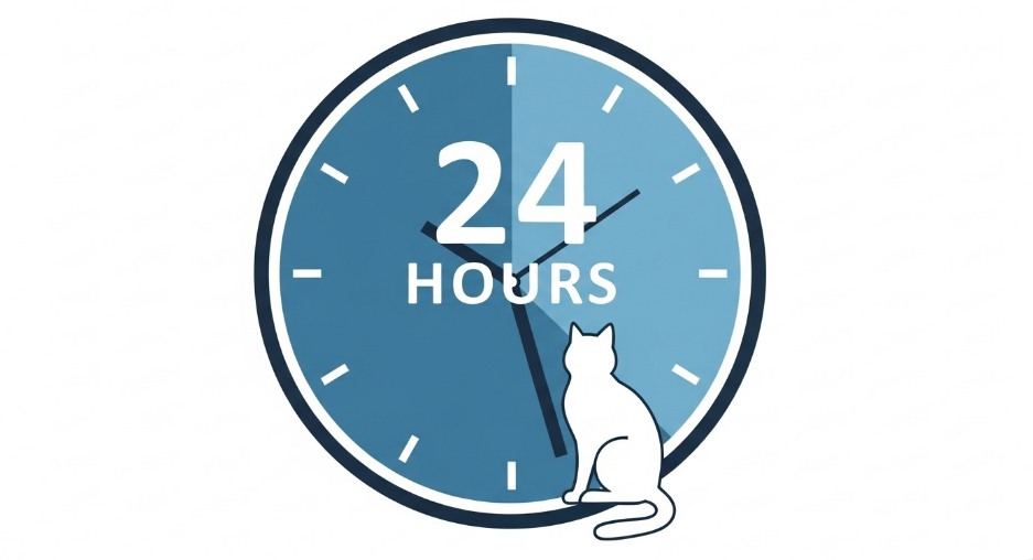 Clock showing 24 hours warning period for cats not eating