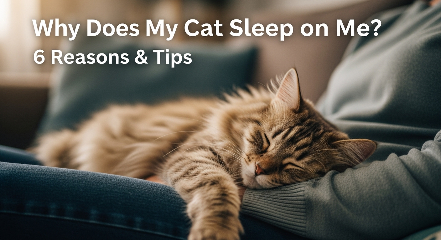 Cat sleeping on a person’s lap for a blog thumbnail.