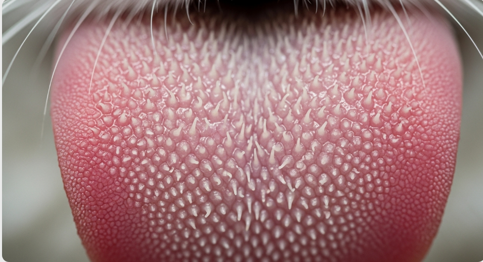 Close-up macro photo of cat tongue showing papillae structures