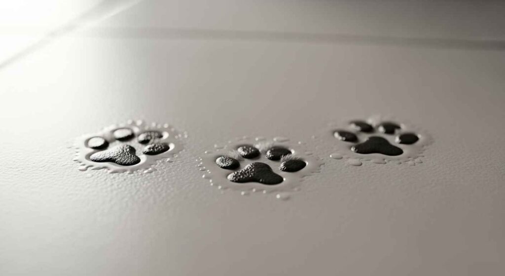 Cat paw prints with slight moisture on a hot surface
