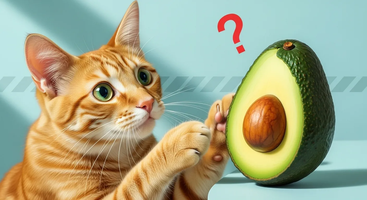 Cat investigating avocado for safety.