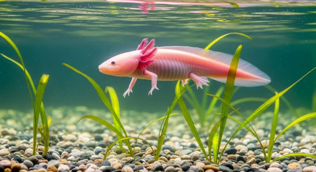 Aquatic axolotl salamander