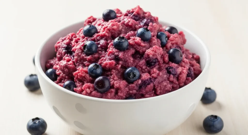 Homemade beef and blueberry high-protein cat food with antioxidants for senior cats