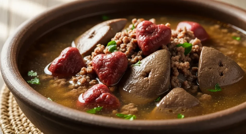 Homemade beef-based high-protein cat stew.