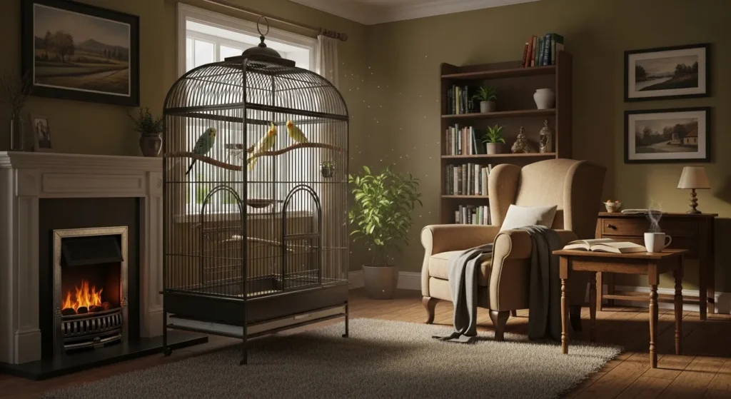Assortment of beginner-friendly pet birds like budgies and cockatiels.