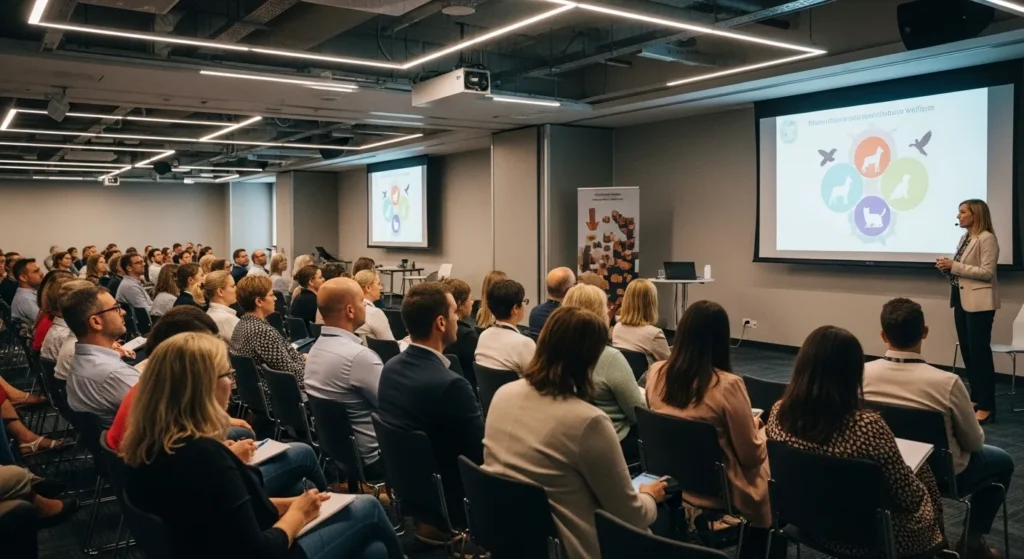 People attending an animal welfare talk.