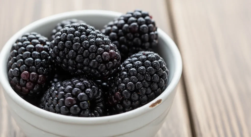 Bowl of washed blackberries.