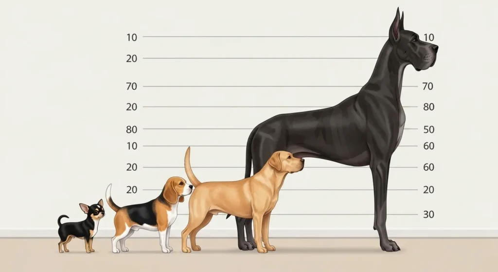 Illustration comparing small to giant dog breeds