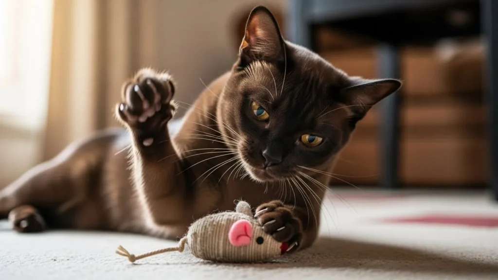 Active Burmese in apartment.