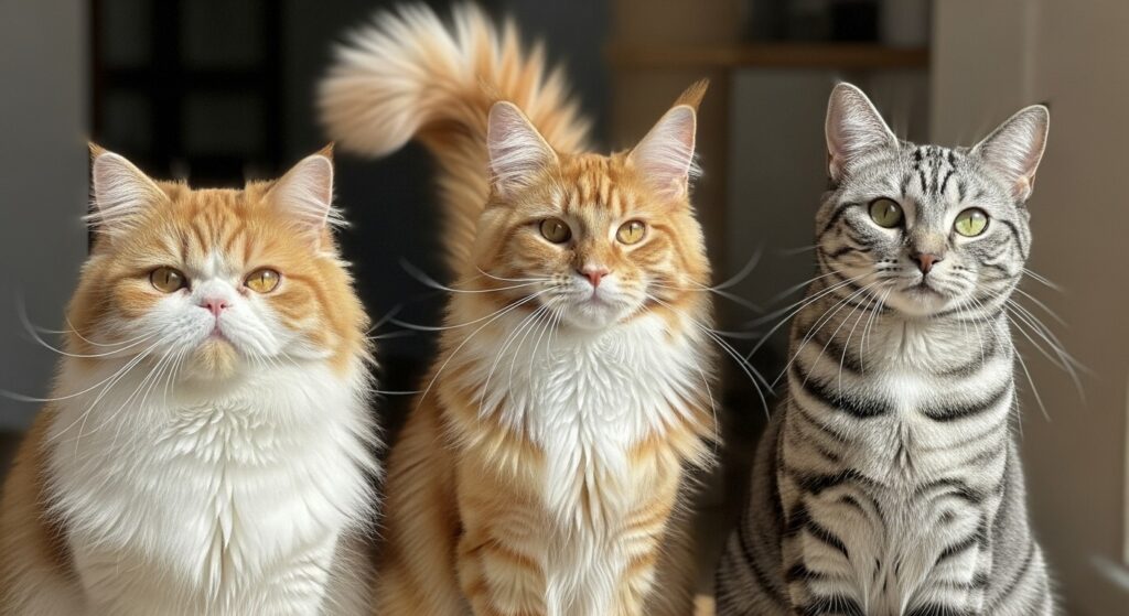 Calico cats in various breeds showing tri-color fur.