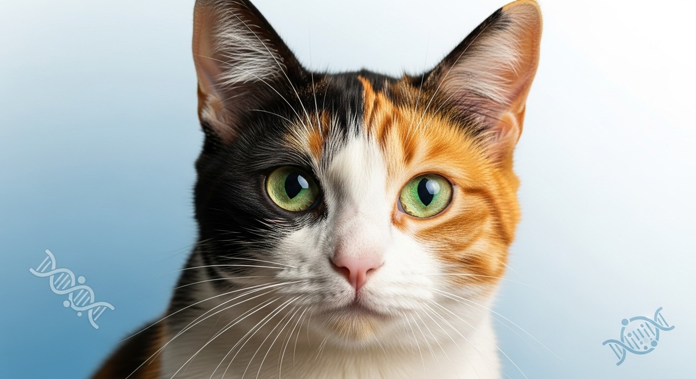Close-up of calico cat face for blog thumbnail.