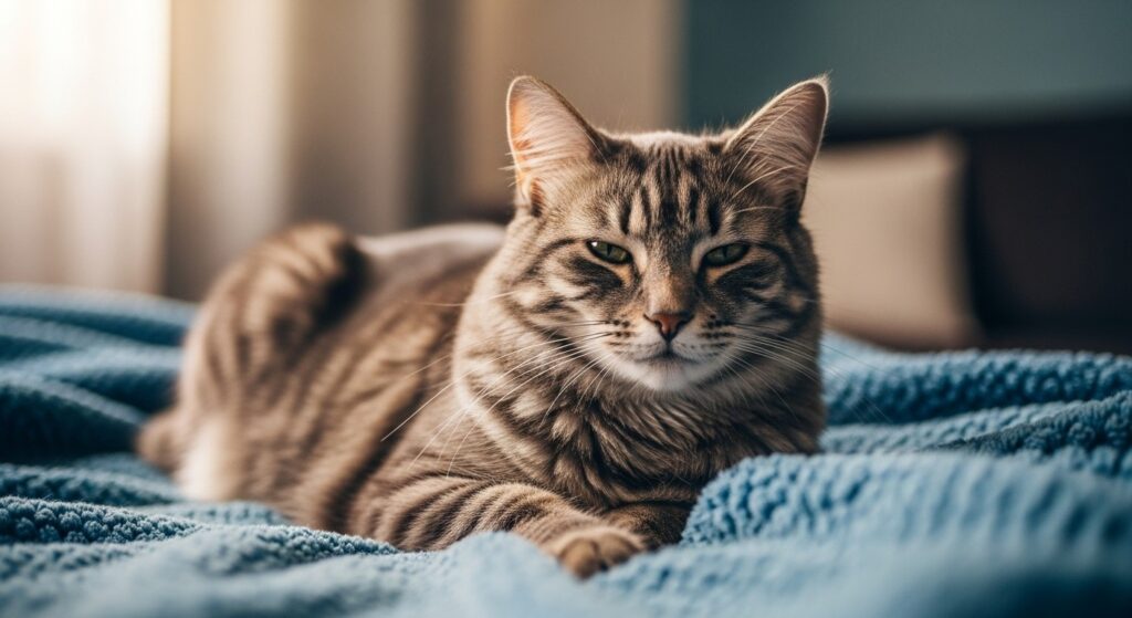 Female cat resting peacefully post-spay.