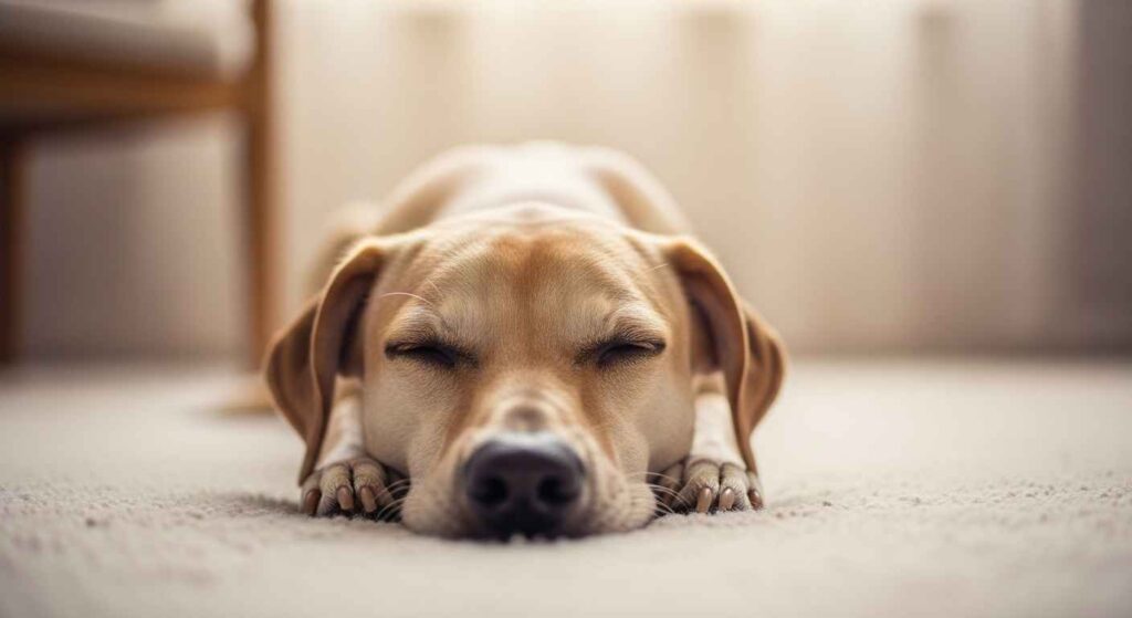 Calm dog in a cozy spot.