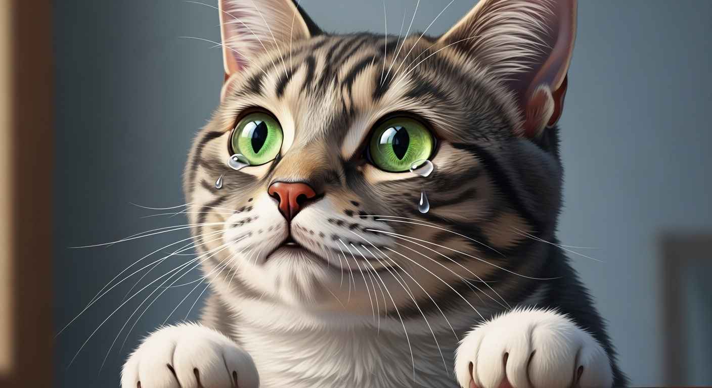 Thumbnail of cat face with watery eyes for blog post on feline tears.