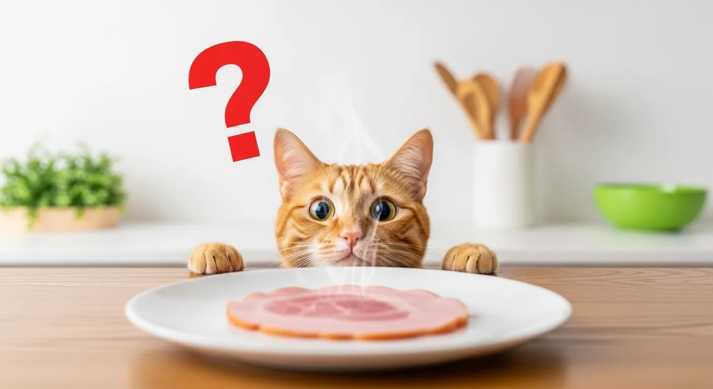 Cat wondering about eating ham