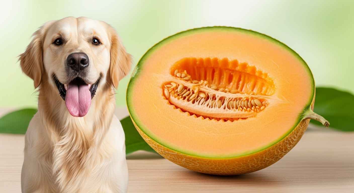 Dog and cantaloupe fruit for pet safety guide.