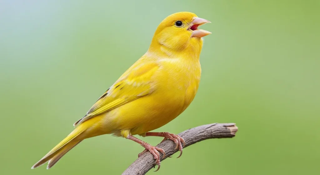 Yellow canary bird singing.