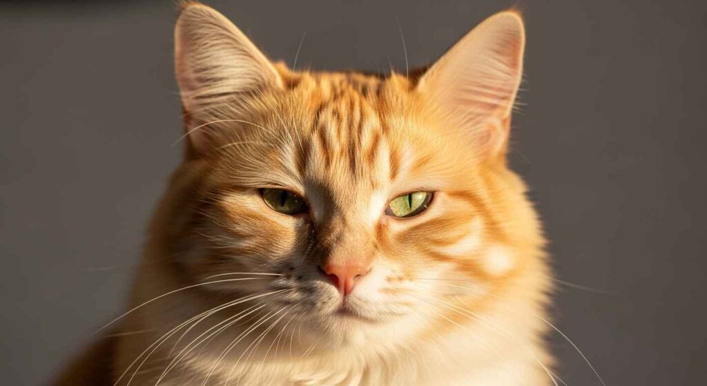 Relaxed cat staring with slow blink.