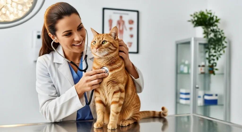 Veterinarian checking a cat