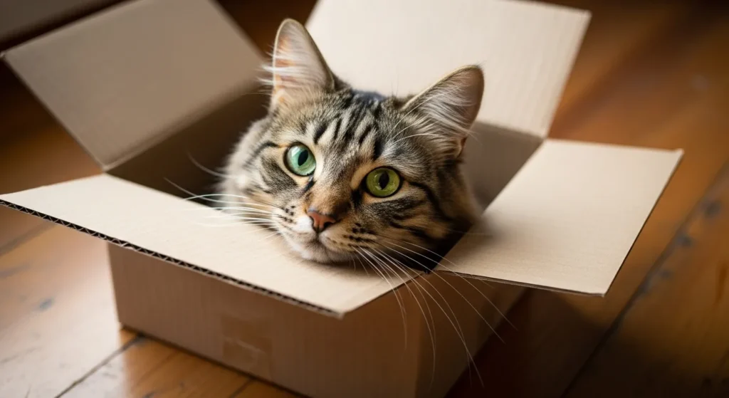 Cat hiding in box for safety