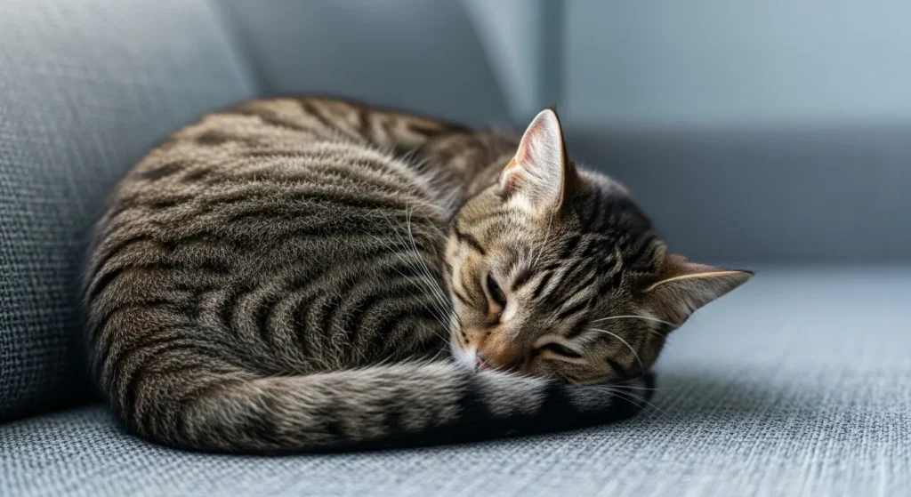Cat showing signs of being cold by shivering and huddling