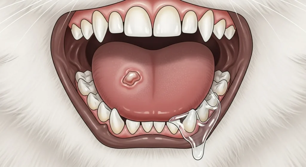Close-up of cat with gum inflammation and drool