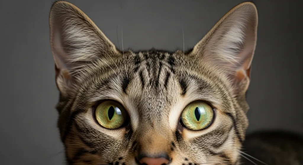 Cat with wide dilated pupils showing a fear response