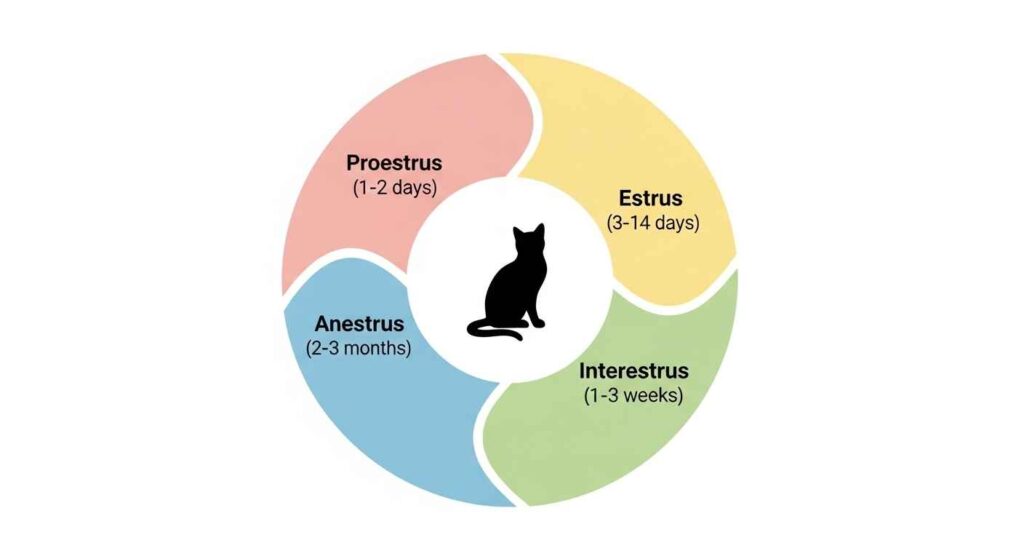 Simple diagram showing stages of cat heat cycle.