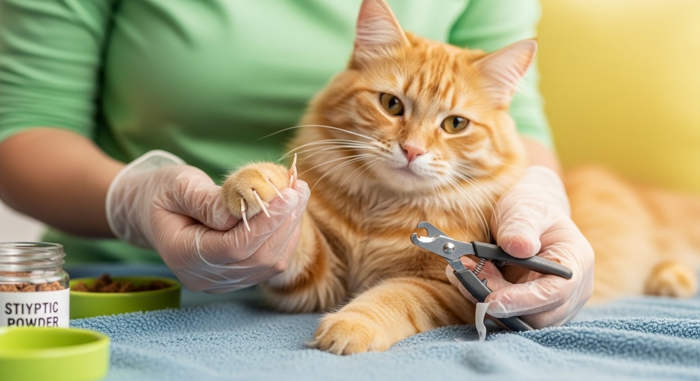 close-up of cat paw being prepared for nail trim with clippers