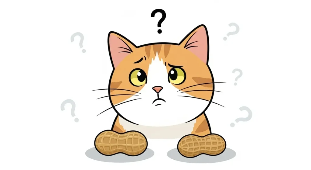 Cat with question marks around peanuts