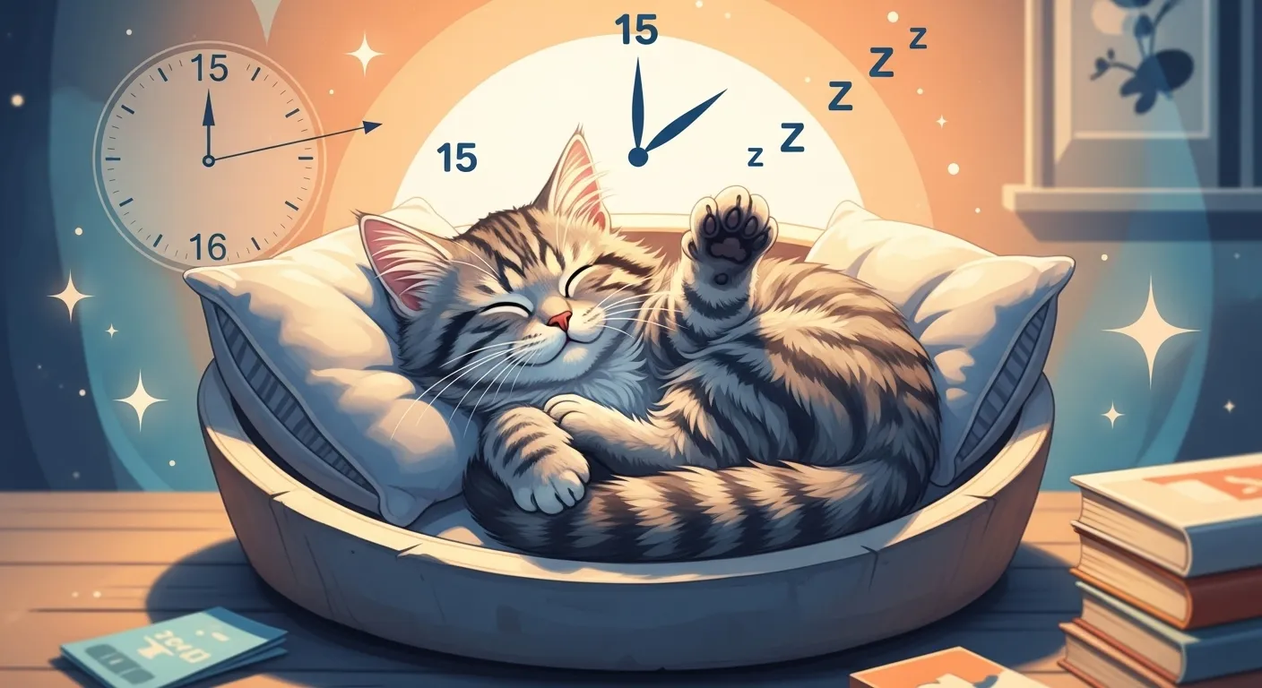 Eye-catching thumbnail of sleeping cat for article on cat sleep hours.
