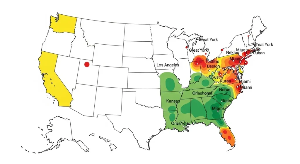 Map of the United States showing regional variation in cat spay costs 