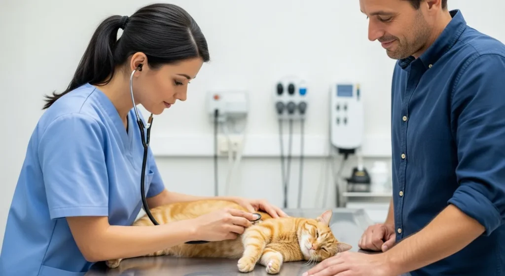 cat at vet for mild upset from orchid