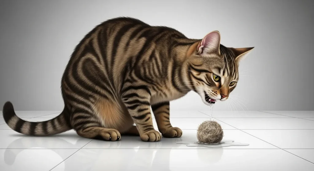 Cat vomiting hairball illustration