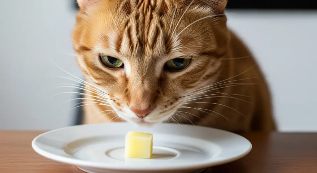 Cat near safe potato treat
