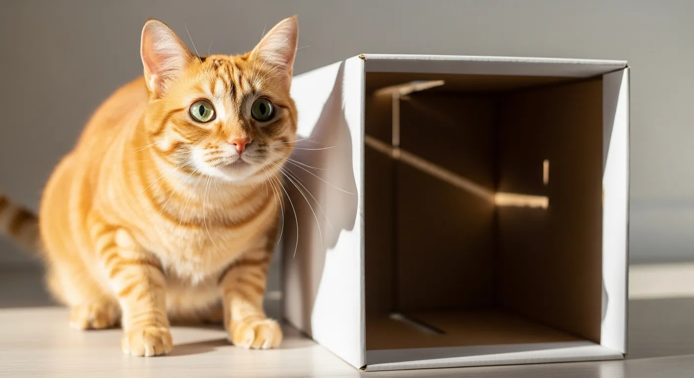 Cute cat peeking from cardboard box thumbnail