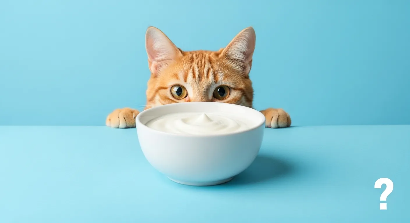 Cat curious about yogurt bowl