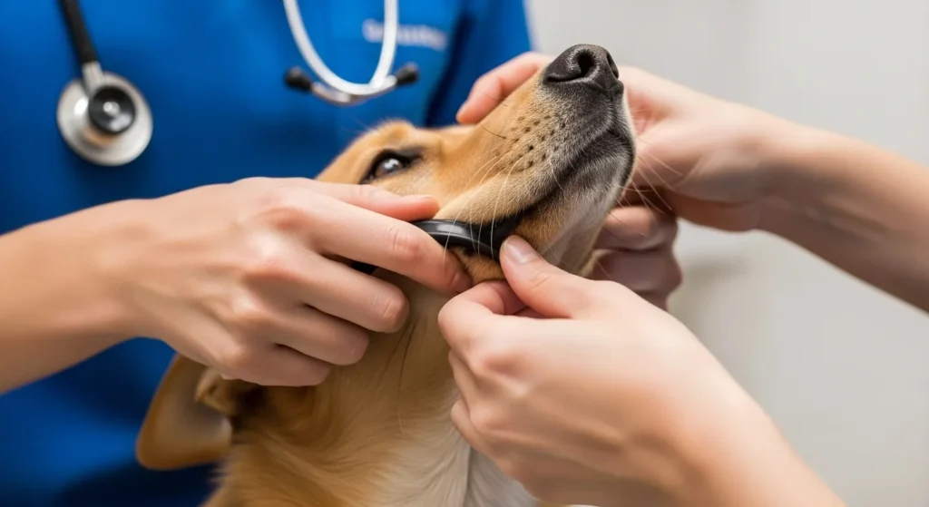 Hands parting dog fur during lice inspection showing proper technique