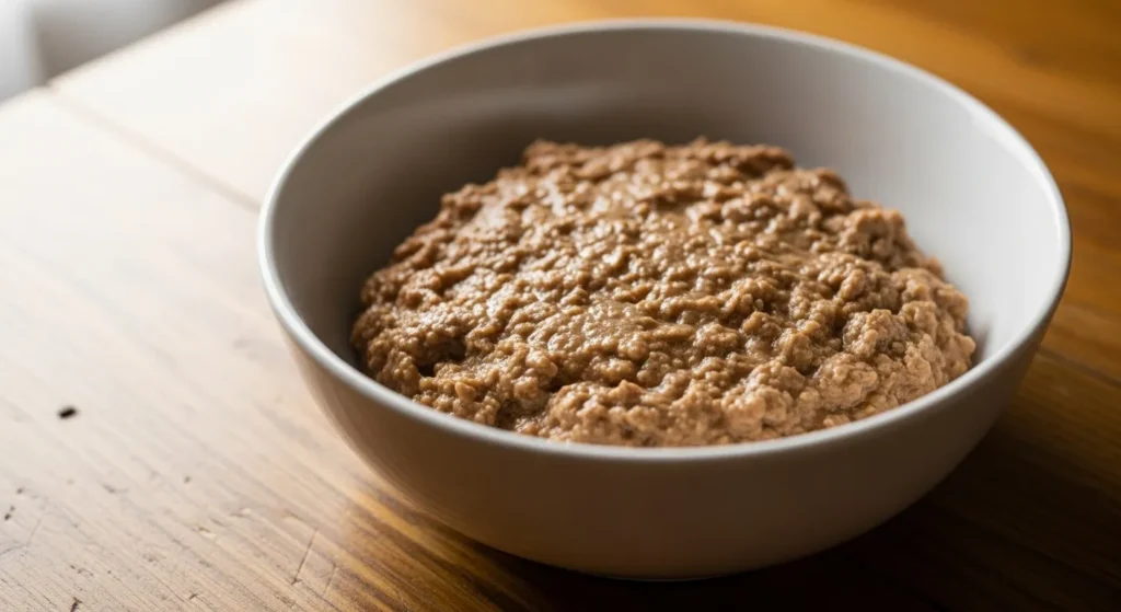Homemade high-protein chicken cat food in bowl.