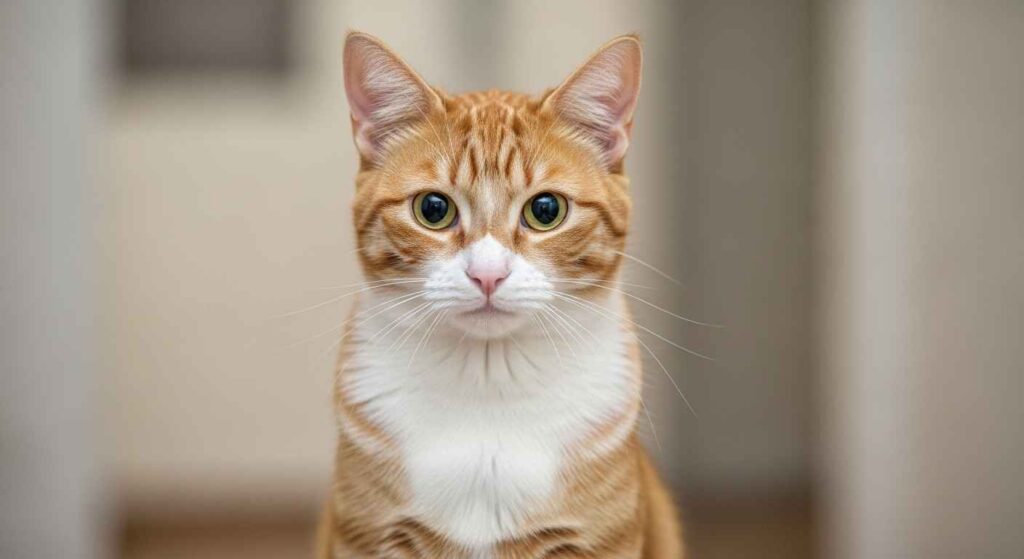 Cat with wide eyes watching intently.