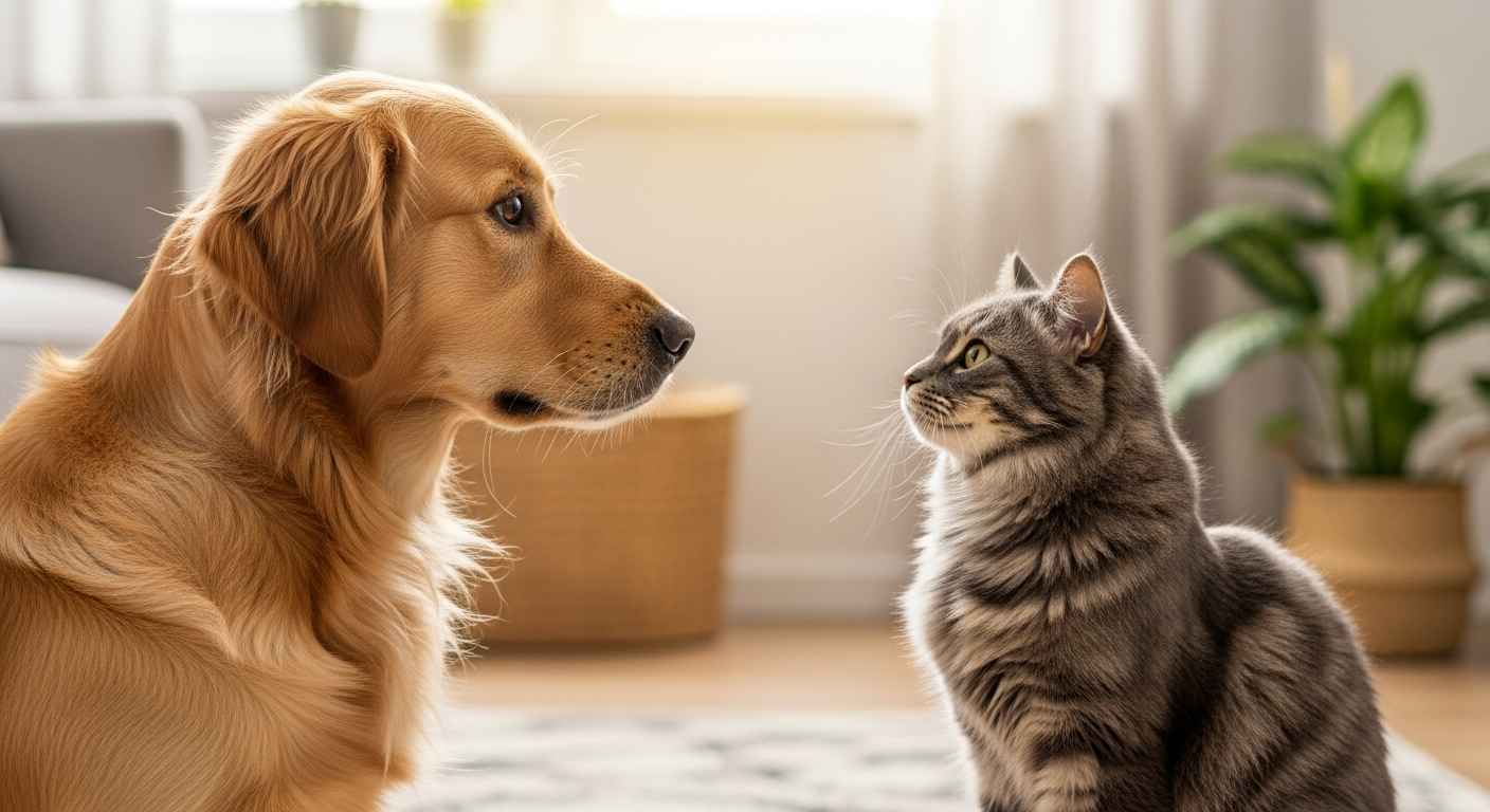 Friendly dog and cat introduction thumbnail.