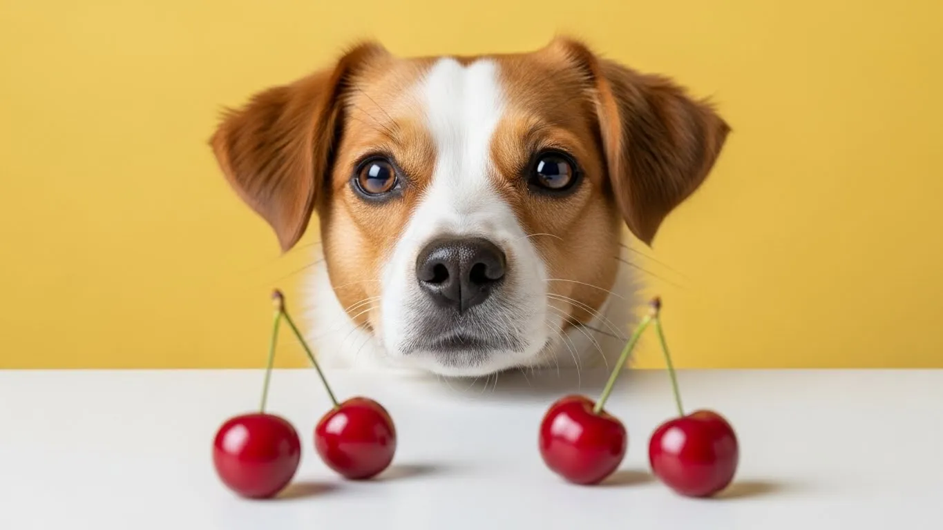 Curious dog with cherries