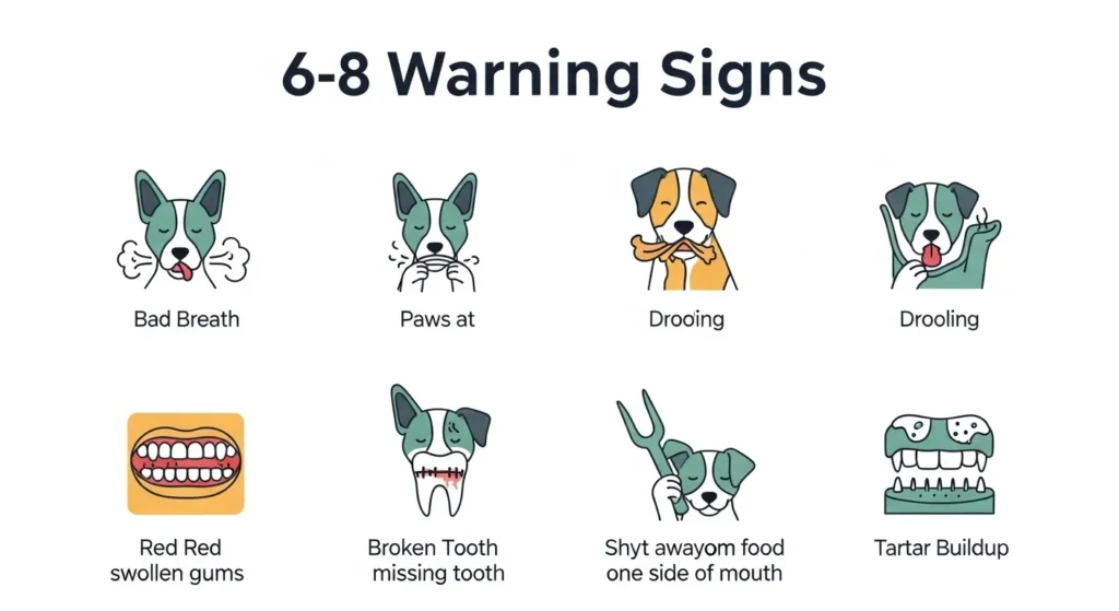 Infographic showing warning signs of dental issues in dogs