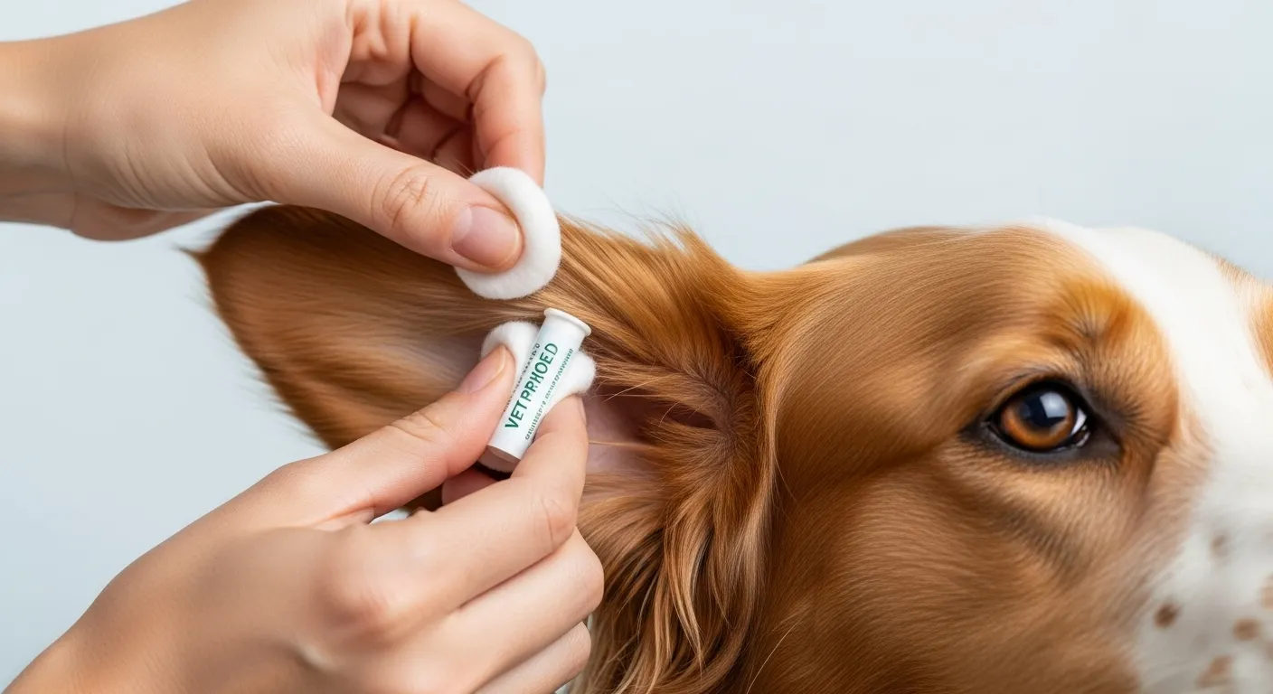 Person cleaning a dog’s ear for blog thumbnail.