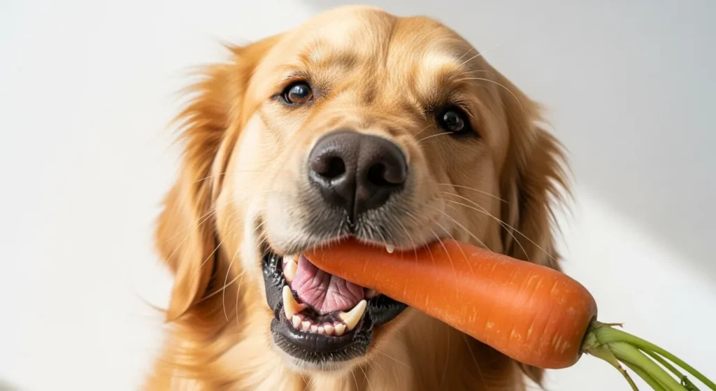 Dog enjoying a safe vegetable treat like carrot.