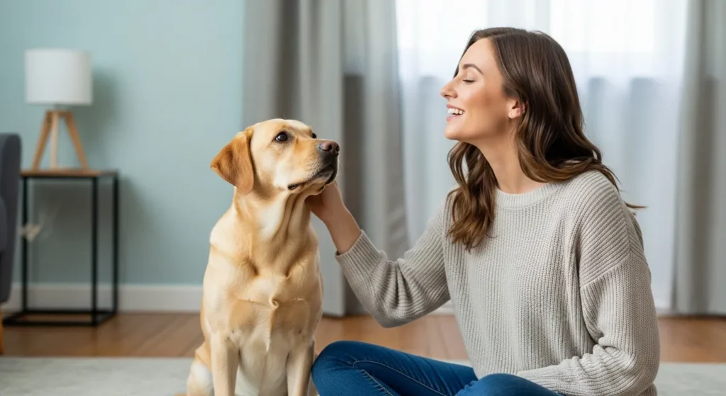 Dog owner on phone during pet emergency