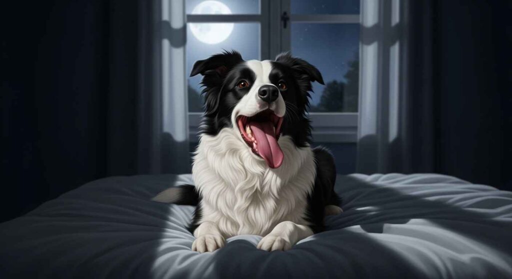Dog panting in dark room