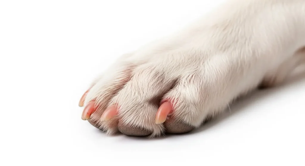 Infected dog paw showing redness