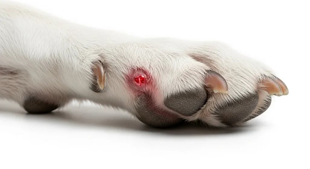 Injured dog paw needing care