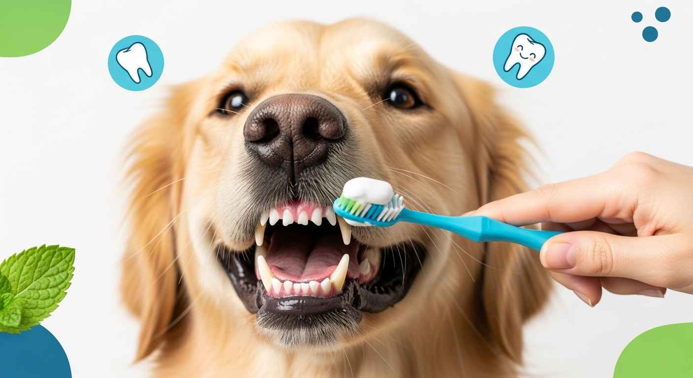 Close-up of dog teeth being brushed with toothbrush